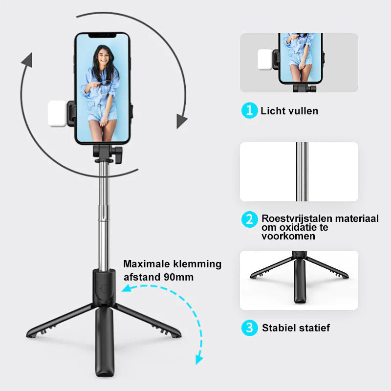 6 in 1 draadloze Bluetooth-selfiestick